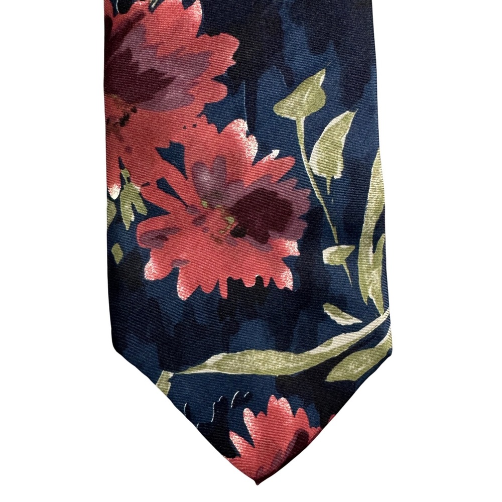 Zylos George Machado Mens Silk Tie Floral Burgundy Navy Italian Silk 53x3.75